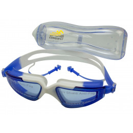 Очки для плавания CONQUEST  A-54 (в коробке), бело-синие