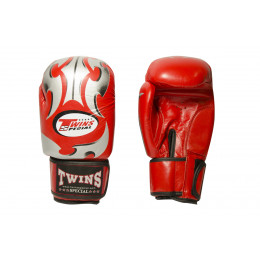 Перчатки боксерские TWINS (silver/black)M-1, кожа, красные, 14 OZ